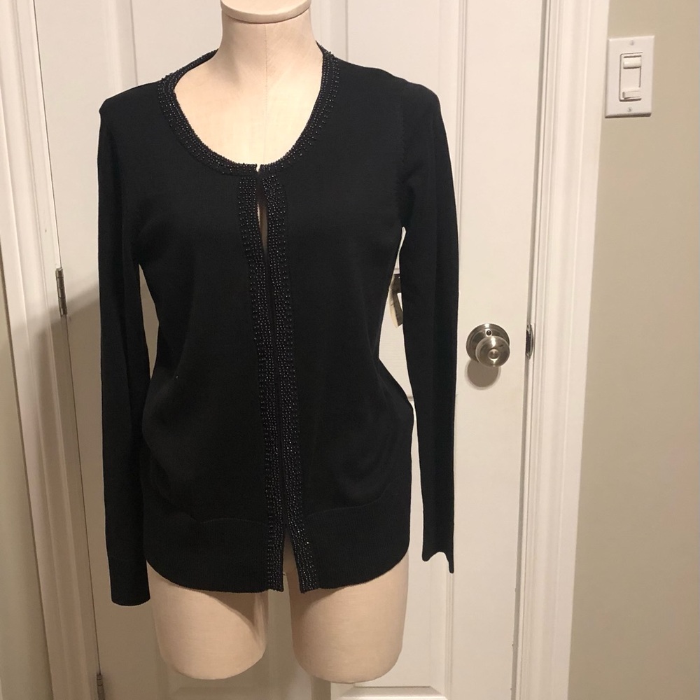 Coldwater Creek Black Beaded Silk/Cotton Cardigan